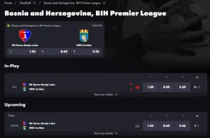 Fußballpartie mit Dezimalquoten und 1X2-Wettmärkten bei RoosterBet